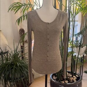 Comptoir Des Cotonniers Brown Long Sleeve Henley Top